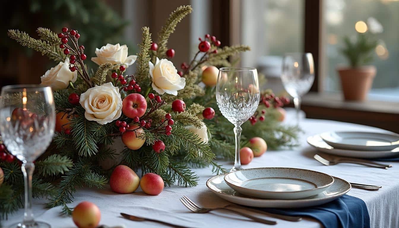 Illustration: Palette de couleurs et matières pour sublimer la décoration de table de mariage en hiver