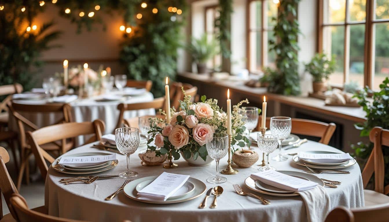 Illustration: Choisir un thème et des couleurs pour la décoration de table ronde de mariage