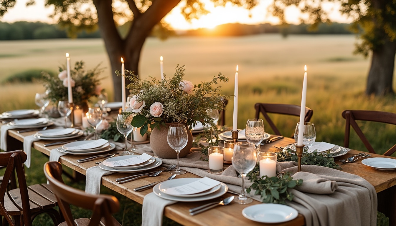 Illustration: Définir le style champêtre pour une décoration de table de mariage réussie