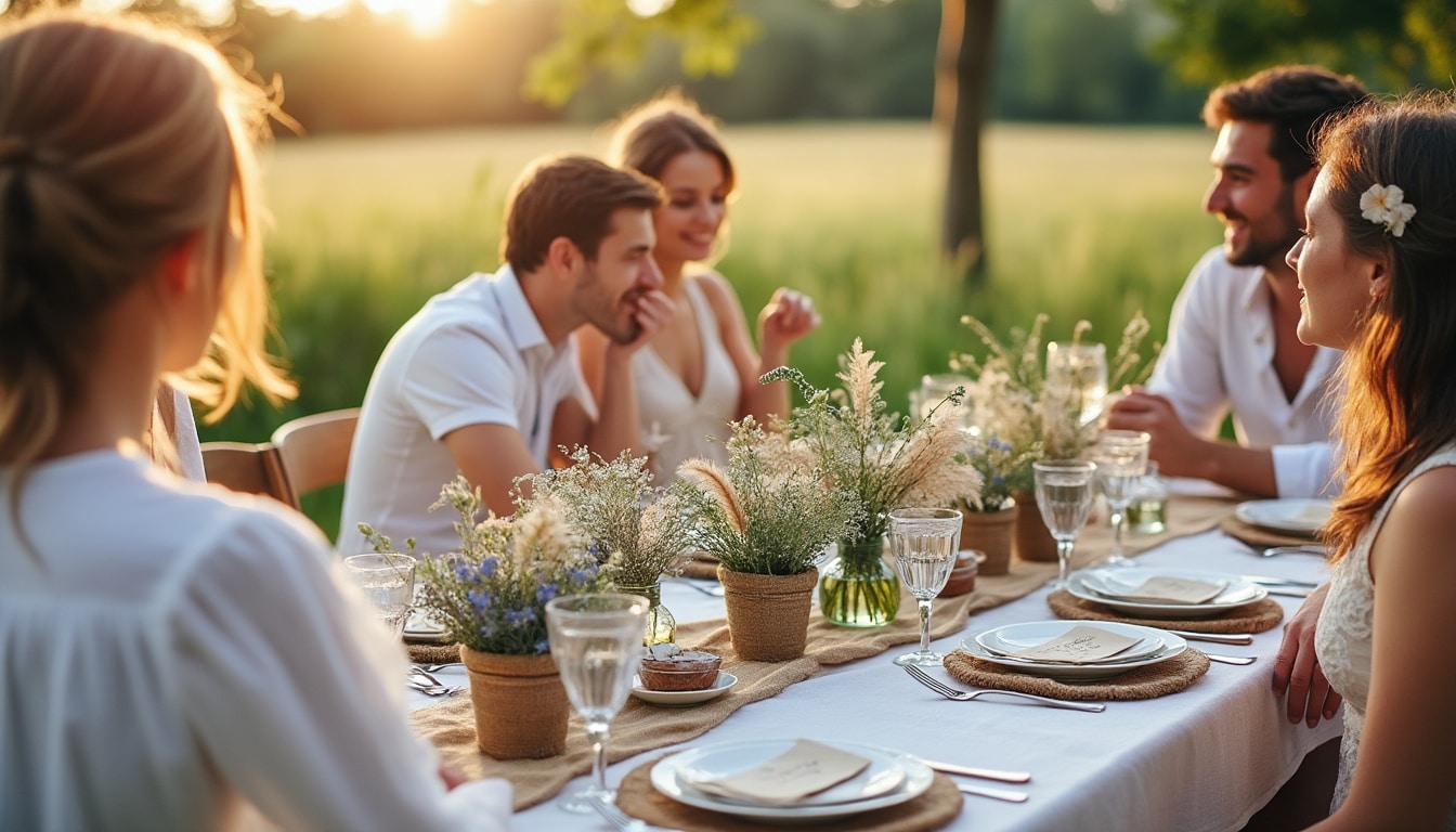 Illustration: Sélectionner les éléments incontournables pour décorer une table de mariage champêtre