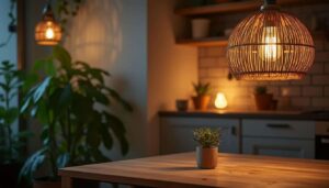 Suspension en rotin avec ampoule LED chaude : ambiance et déco
