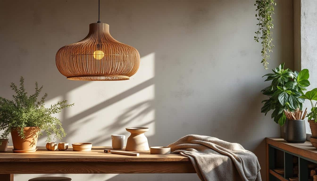 Illustration: Du savoir-faire artisanal aux tendances déco : l’essor de la suspension en rotin couleur miel patinée