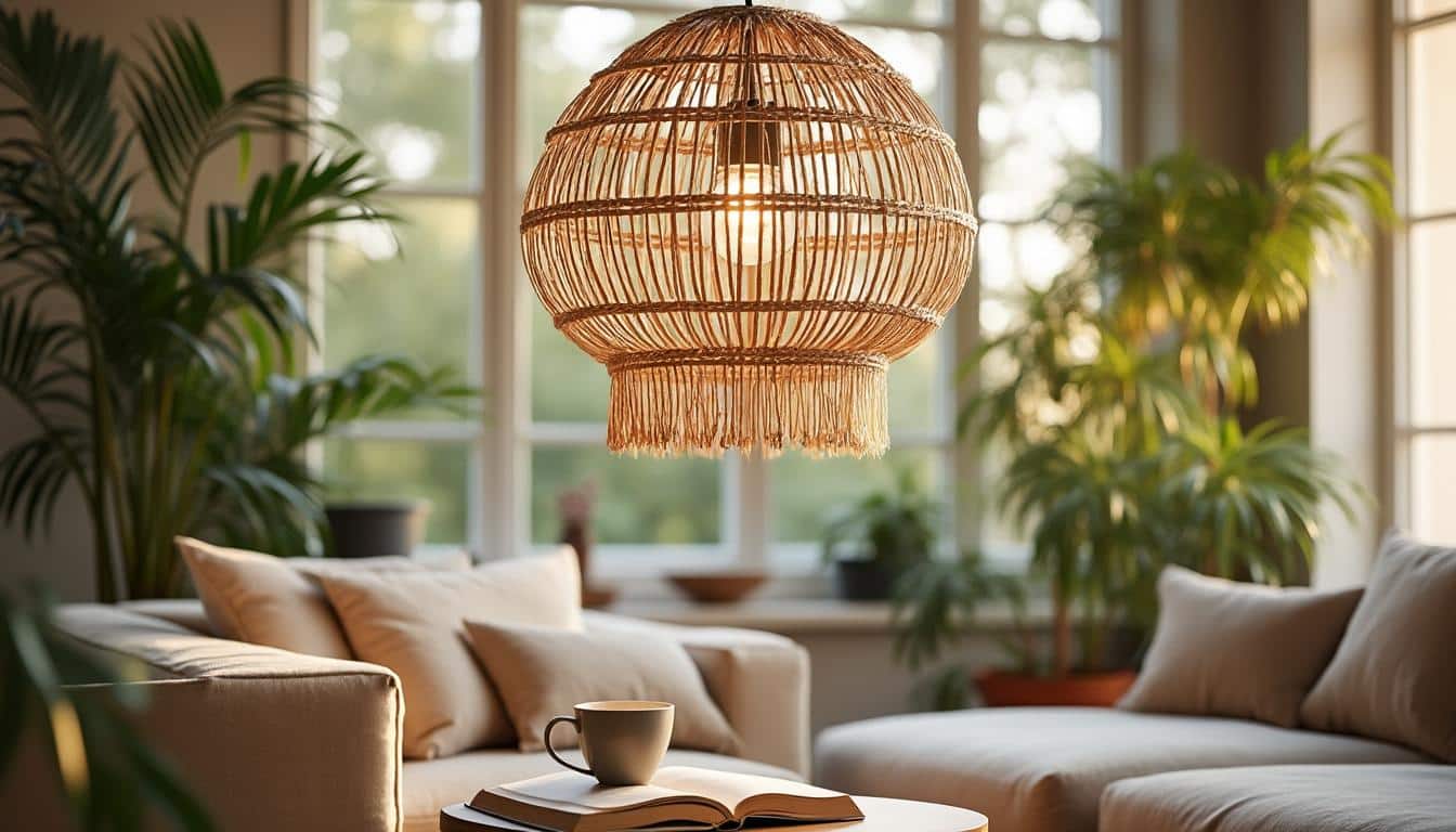 Suspension en rotin pour salon à effet moderne et chaleureux