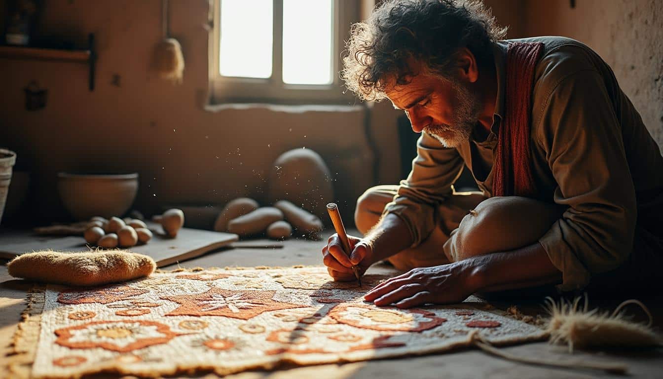 Tapis berbère à motifs géométriques naturel : artisanat et authenticité